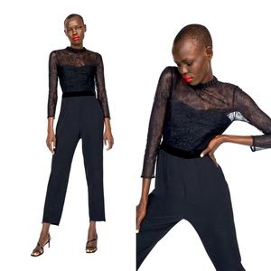 Zara Black Contrast Lace Jumpsuit. Sze S.